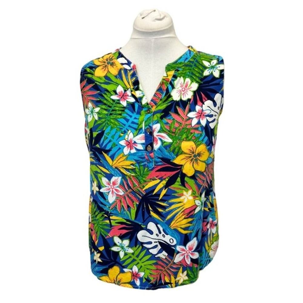 Juniper + Lime Women’s Sleeveless Splitneck Tank Top Blouse Floral Tropical L